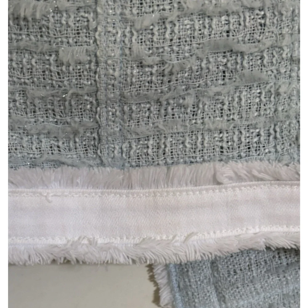 L'AGENCE Agnes Tweed Denim Jacket XS Ice Blue White $525 Quiet Luxury